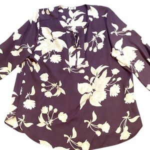 West K 3/4 Sleeve Sophia Floral‎ Popover Blouse, Dusty Purple - Size XXL